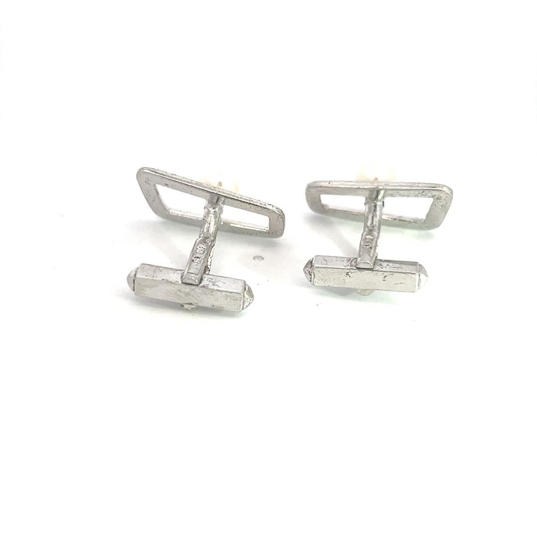 Mikimoto Estate Akoya Pearl Cufflinks Sterling Silver 6 mm In Good Condition For Sale In Brooklyn, NY