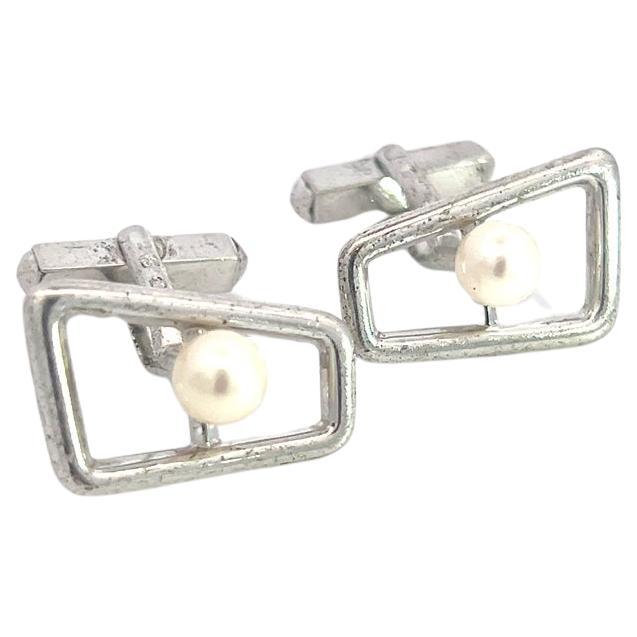Mikimoto Estate Akoya Pearl Cufflinks Sterling Silver 6 mm For Sale