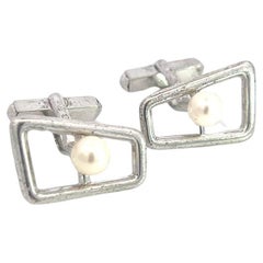 Mikimoto Estate Akoya Boutons de manchette en argent sterling 6 mm