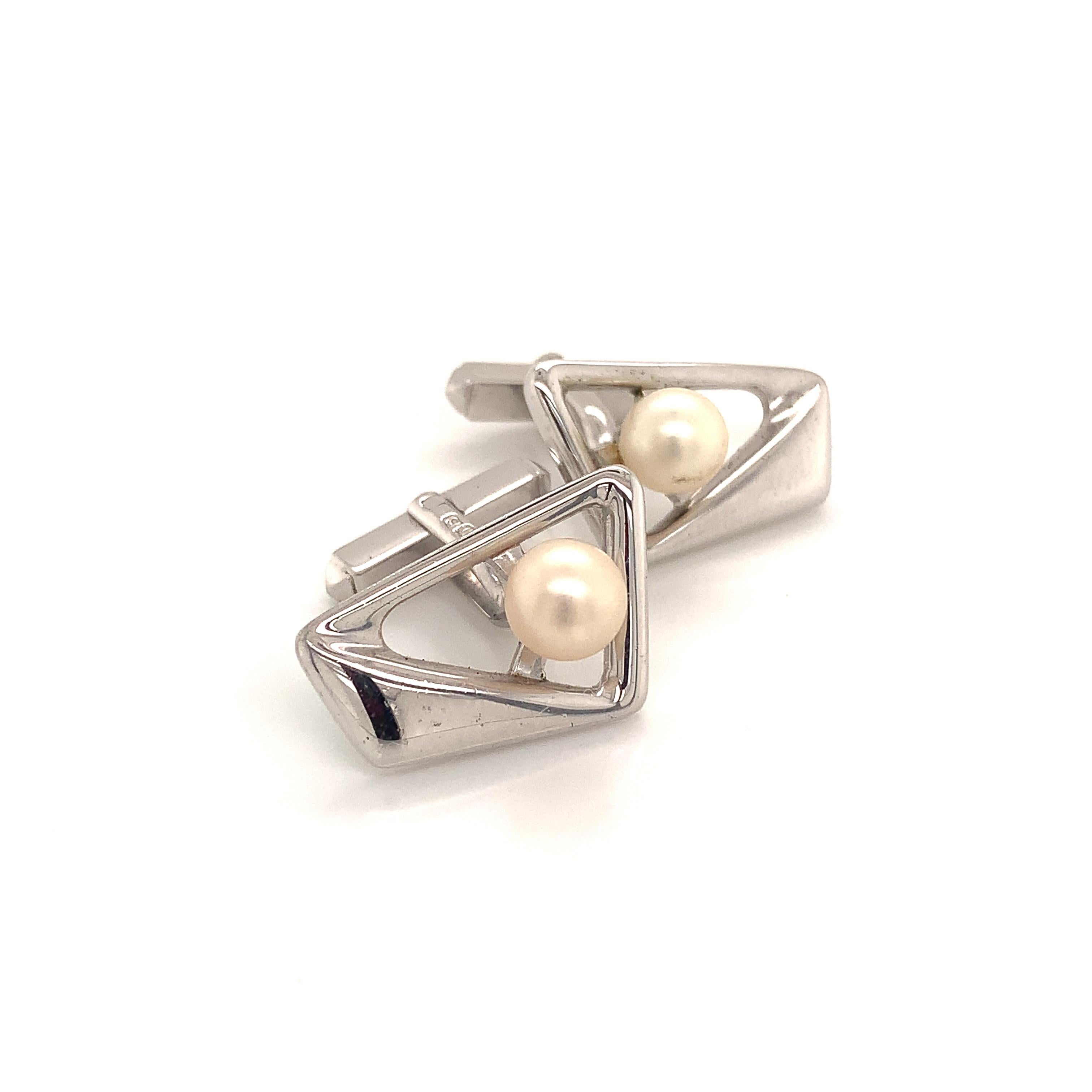 Women's or Men's Mikimoto Estate Akoya Pearl Cufflinks Sterling Silver 7 mm 10.35 Grams
