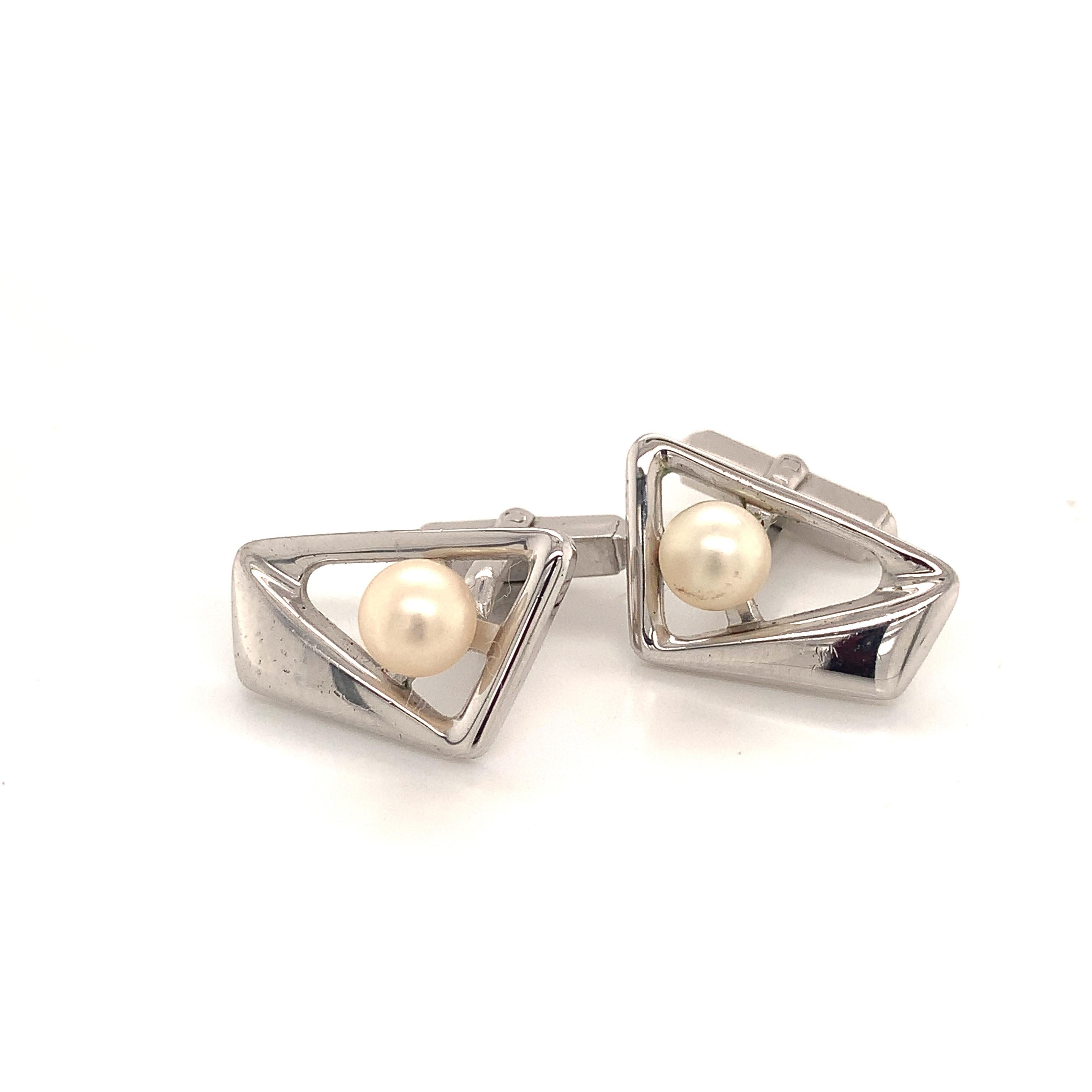 Mikimoto Estate Akoya Pearl Cufflinks Sterling Silver 7 mm 10.35 Grams 1