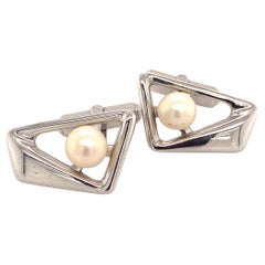 Mikimoto Estate Akoya Pearl Cufflinks Sterling Silver 7 mm 10.35 Grams