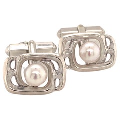 Retro Mikimoto Estate Akoya Pearl Cufflinks Sterling Silver 7 mm 8.91 Grams
