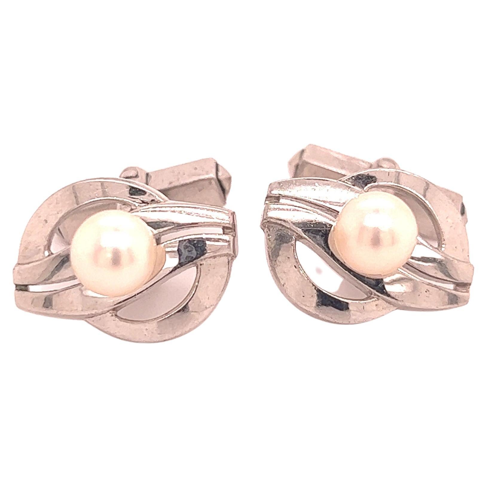 Mikimoto Estate Akoya Boutons de manchette en argent sterling 7,3 mm 