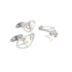 Mikimoto Estate Akoya Pearl Cufflinks + Tie Pin Set Sterling Silver 6.75 mm
