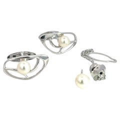 Mikimoto Estate Akoya Perlen Manschettenknöpfe + Krawattennadel-Set aus Sterlingsilber 6,75 mm