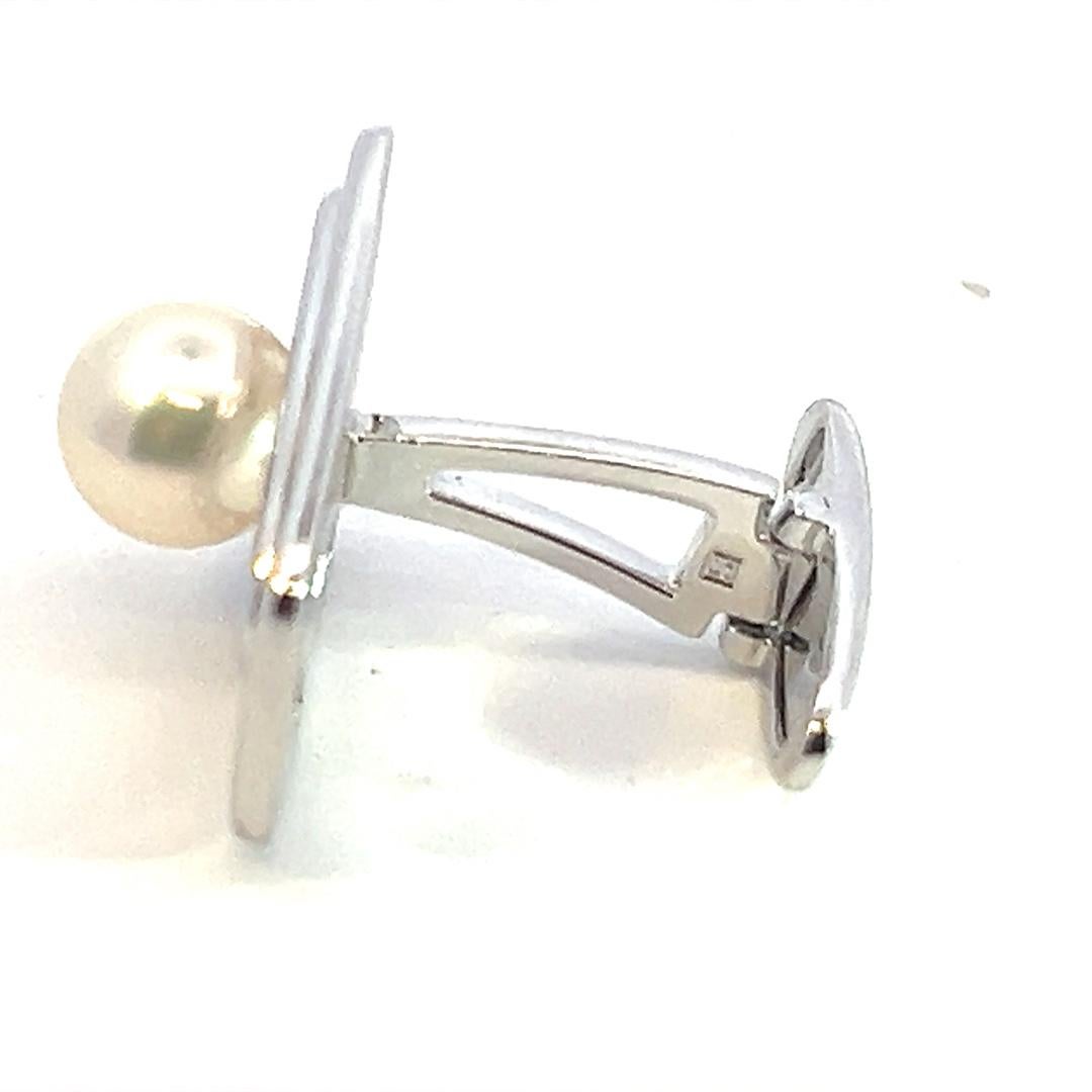 Men's Mikimoto Estate Akoya Pearl Cufflinks + Tie Pin Set Sterling Silver 7.20 mm For Sale