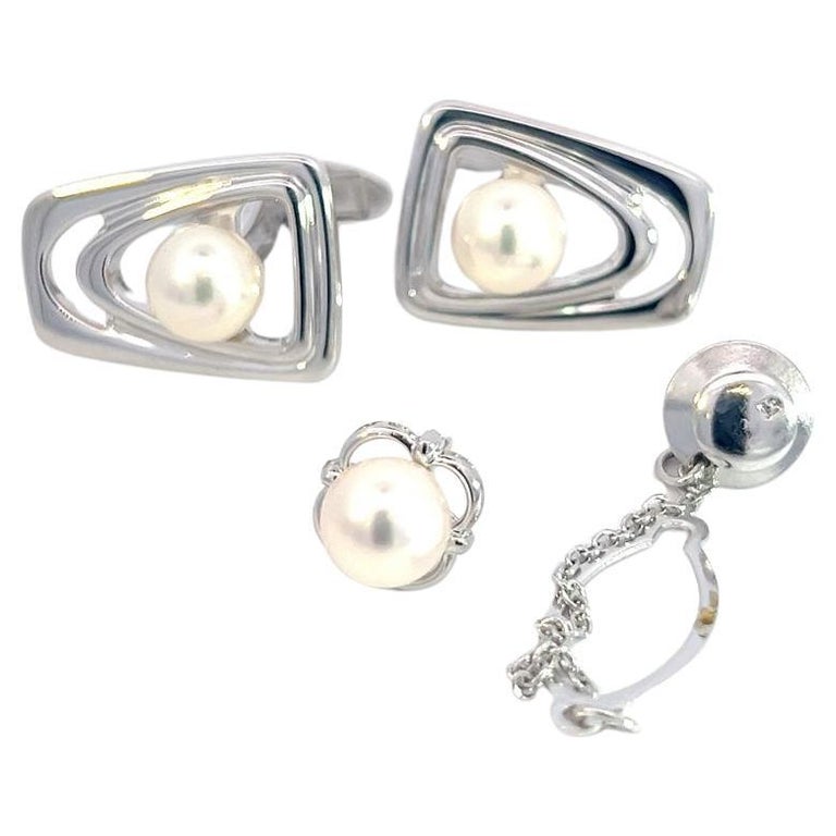 Boutons De Manchette Mikimoto 18k Avec Perles Nacrées - Occasion De Qualité