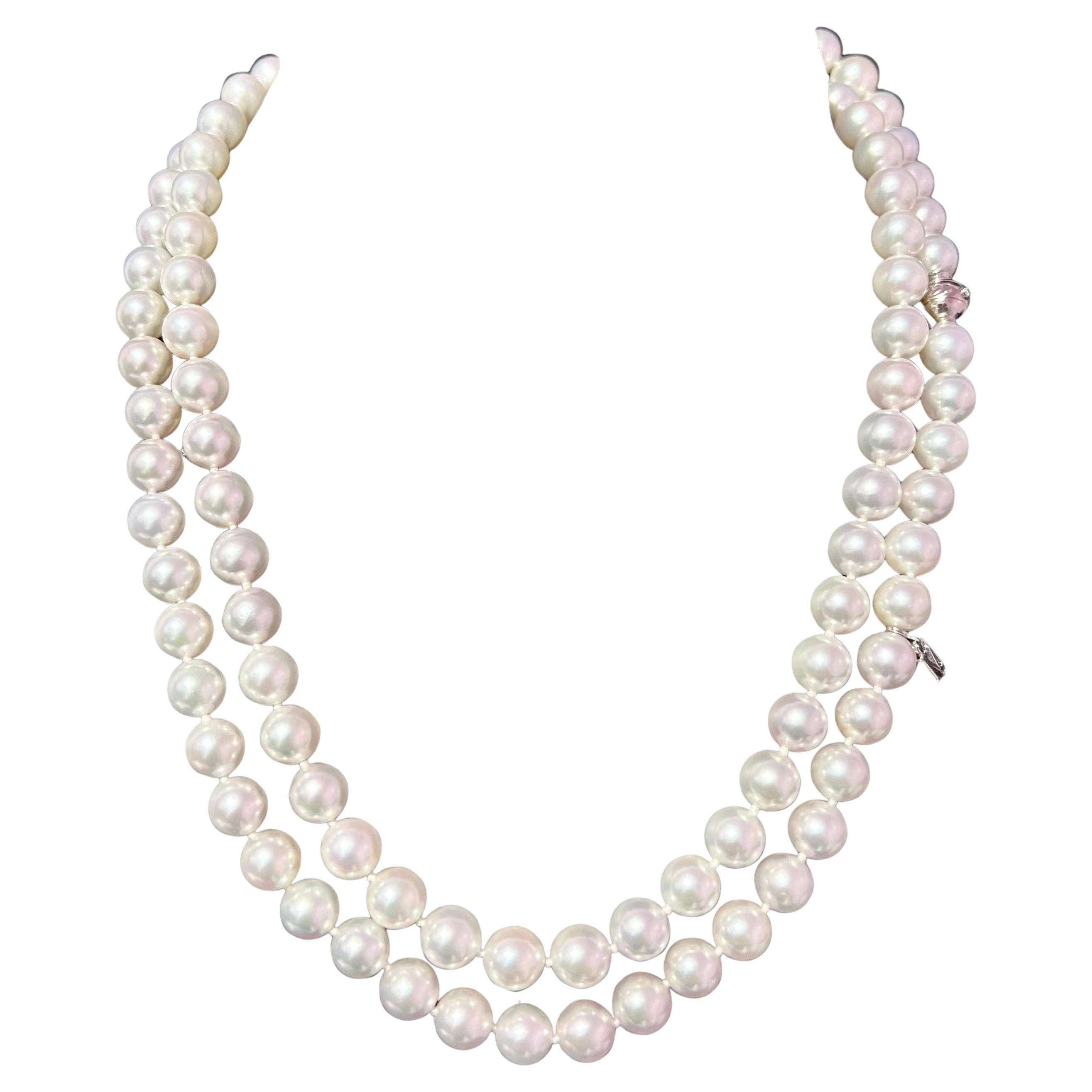 Mikimoto Estate Akoya Pearl Diamond Necklace 36" 18k Gold 8 mm Certified For Sale