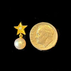 Mikimoto Estate Akoya Pearl Diamond Tie Pin 18k Y Gold 0.05 Carat