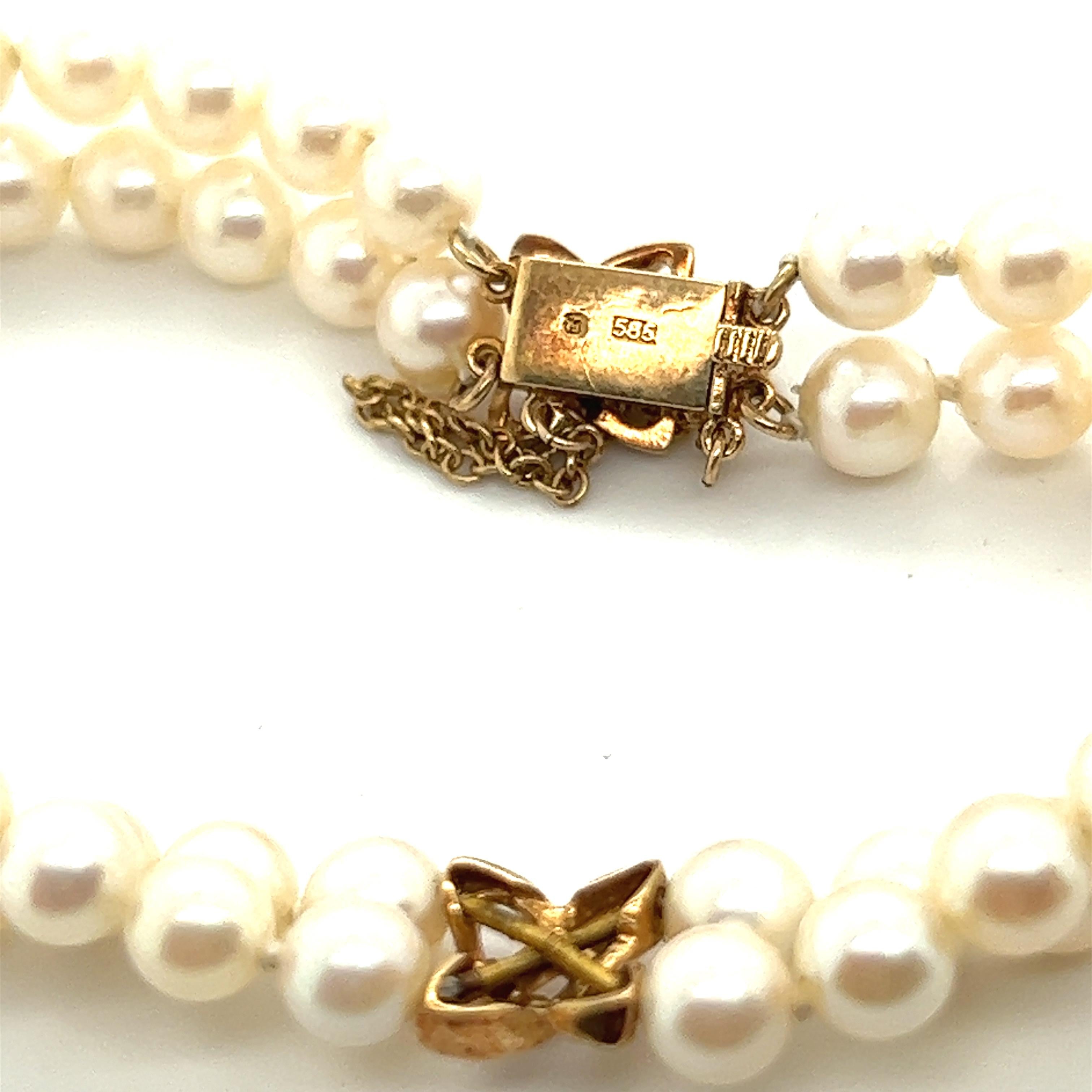 Mikimoto Estate Akoya Pearl Double Strand Bracelet 14k Gold In Good Condition For Sale In Brooklyn, NY