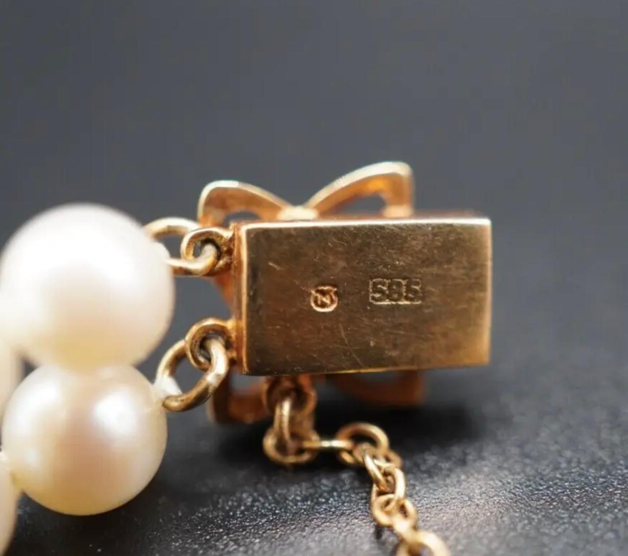 Women's Mikimoto Estate Akoya Pearl Double Strand Bracelet 14k Gold For Sale