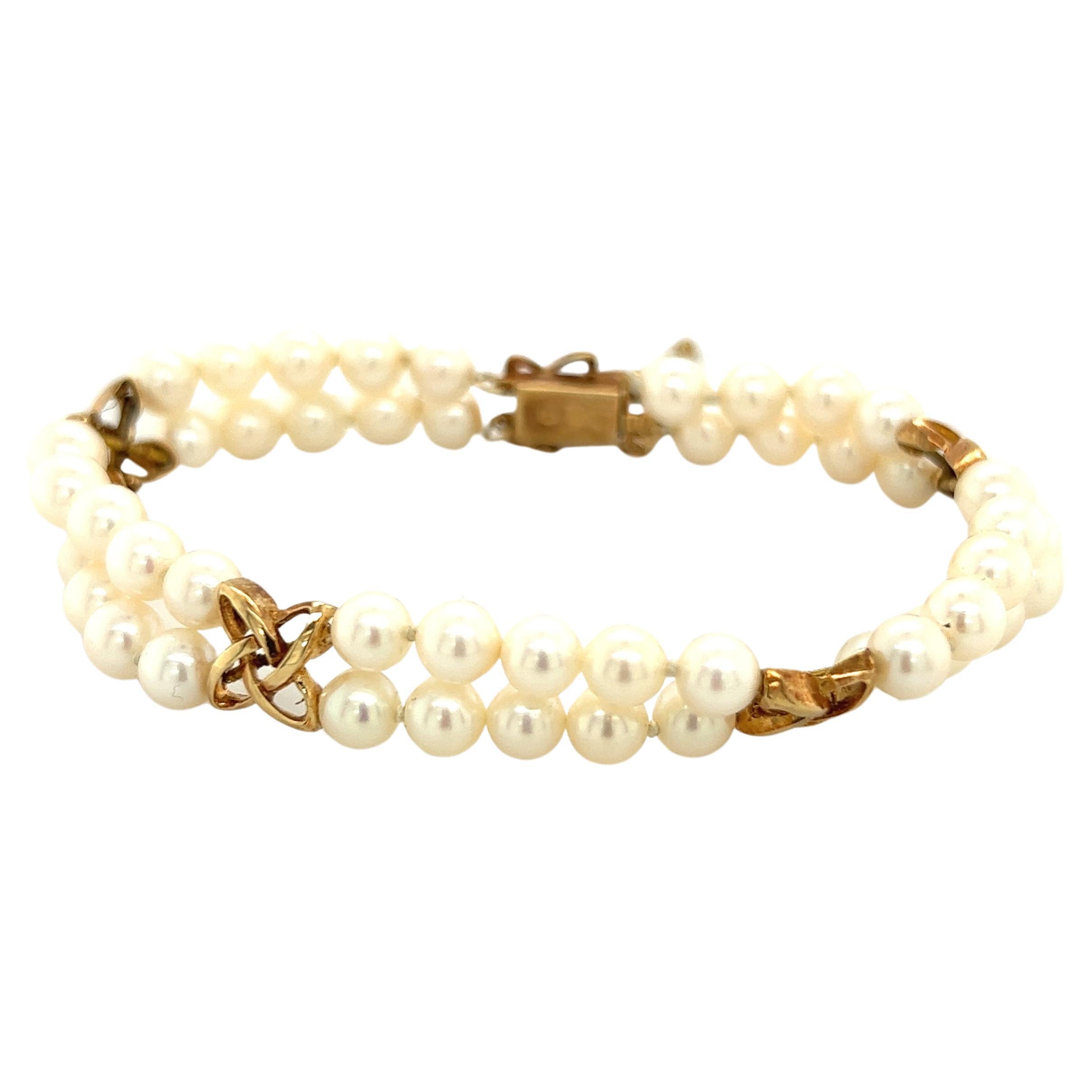 Estate Mikimoto Double Strand 18 Karat Bracelet Certified at 1stDibs