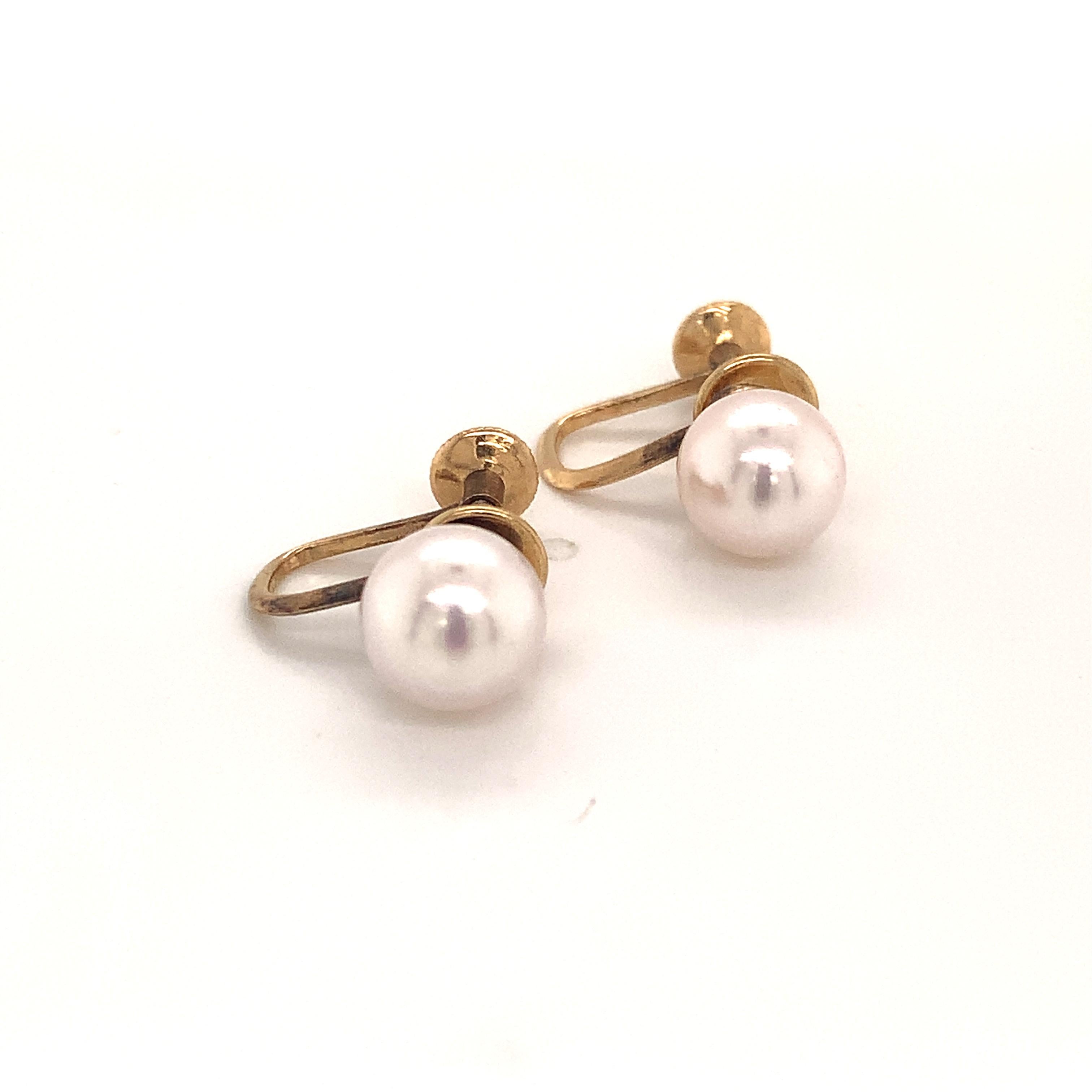 Mikimoto Estate Akoya Pearl Earrings 14k Gold 3.7 Grams 2