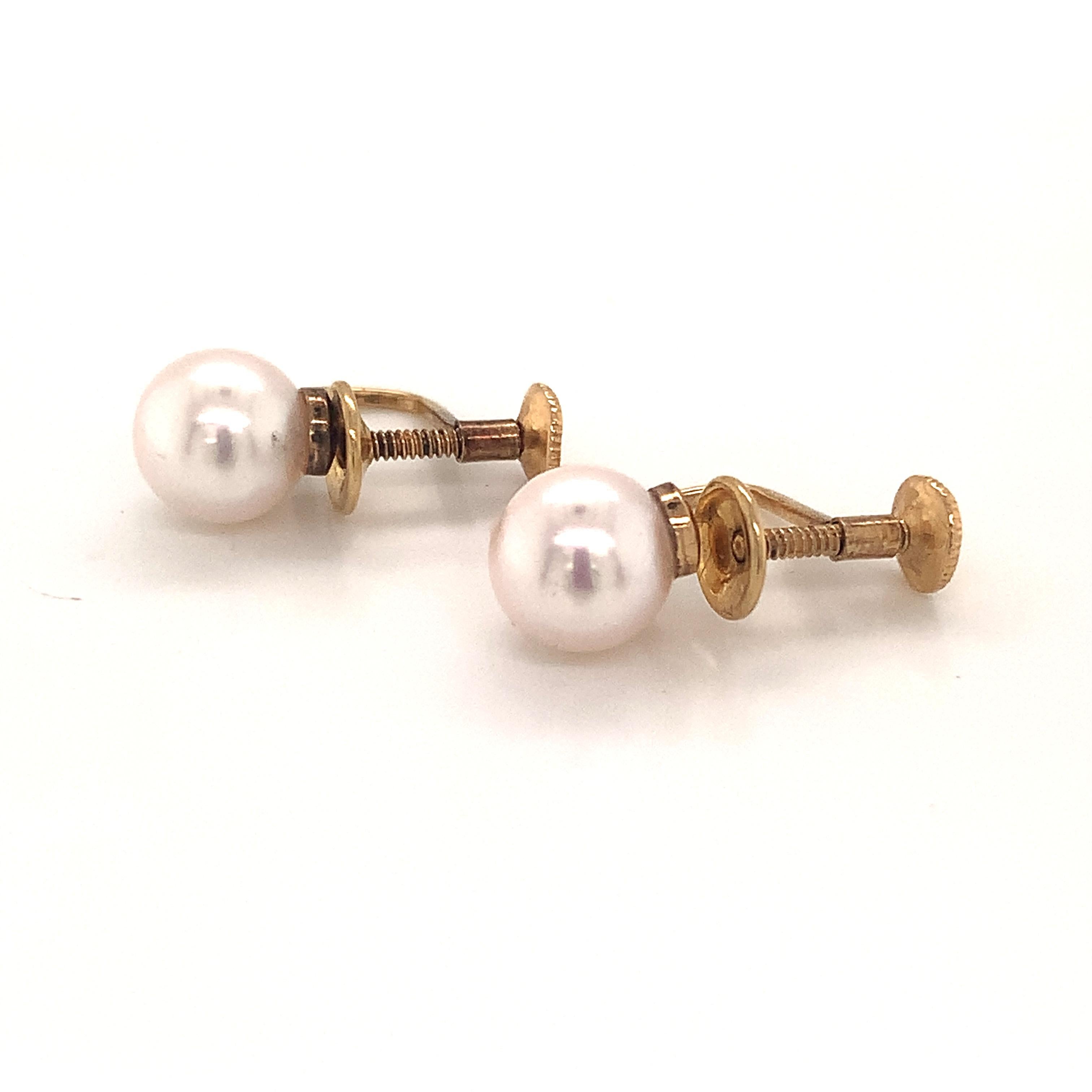 Mikimoto Estate Akoya Pearl Earrings 14k Gold 3.7 Grams 3