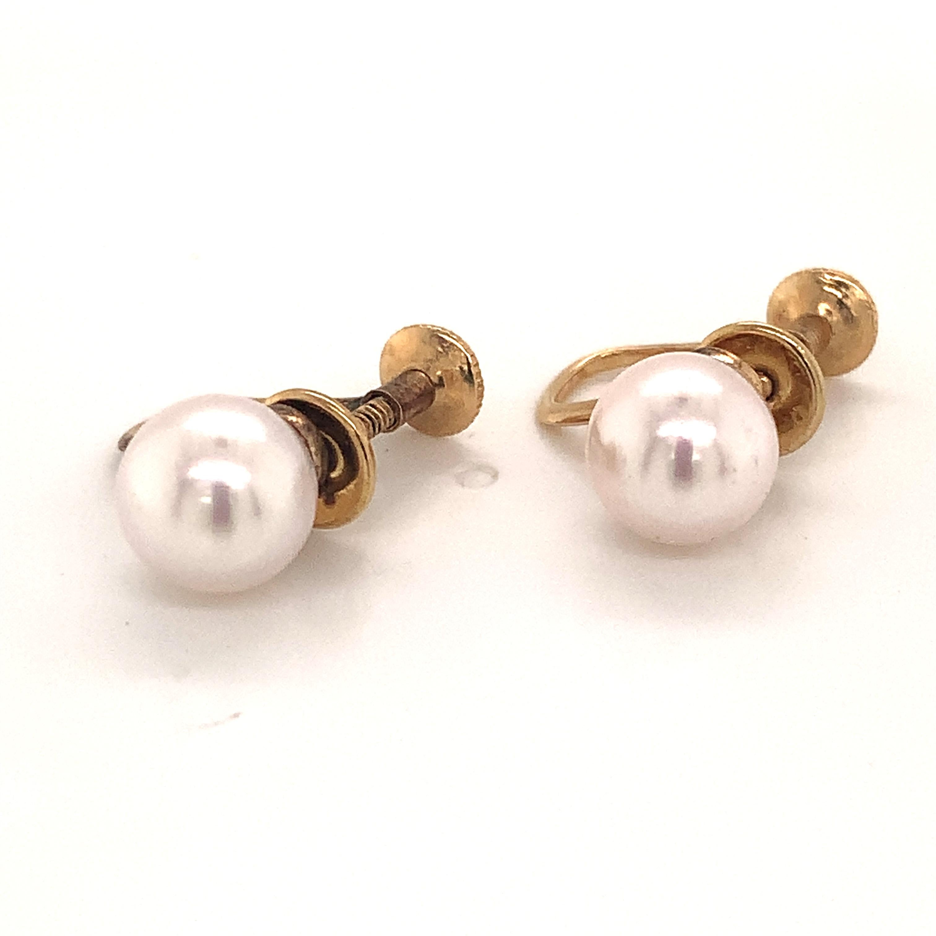 Mikimoto Estate Akoya Pearl Earrings 14k Gold 3.7 Grams In Good Condition In Brooklyn, NY