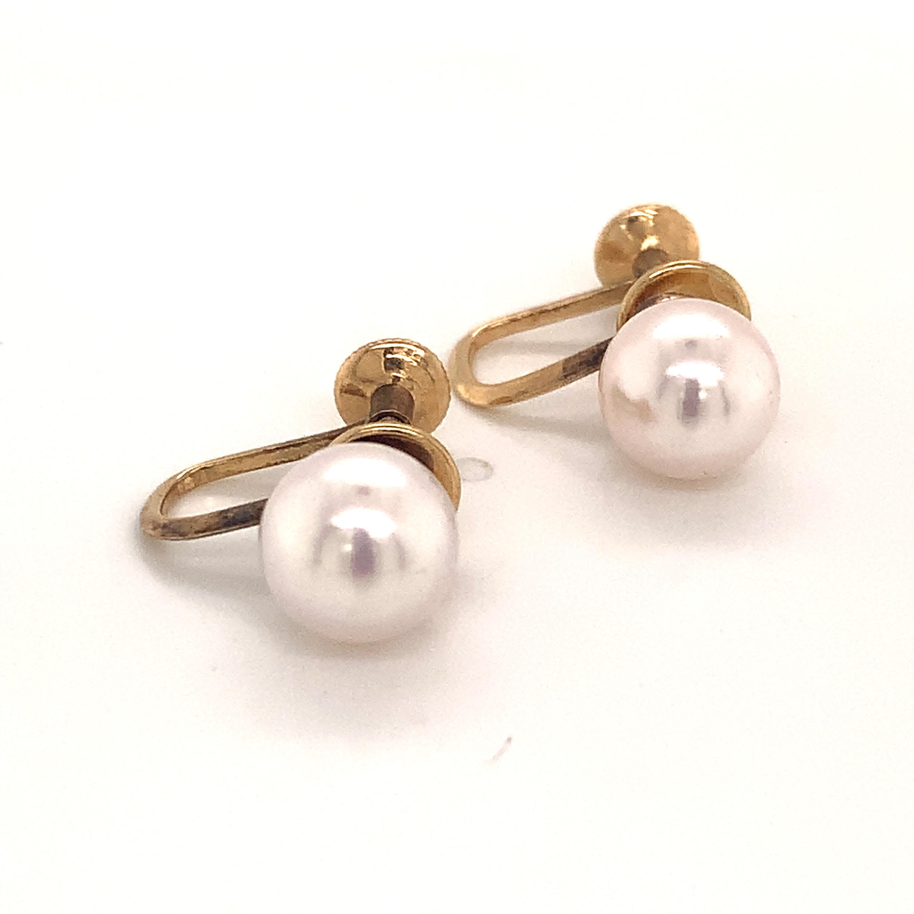 Women's Mikimoto Estate Akoya Pearl Earrings 14k Gold 3.7 Grams