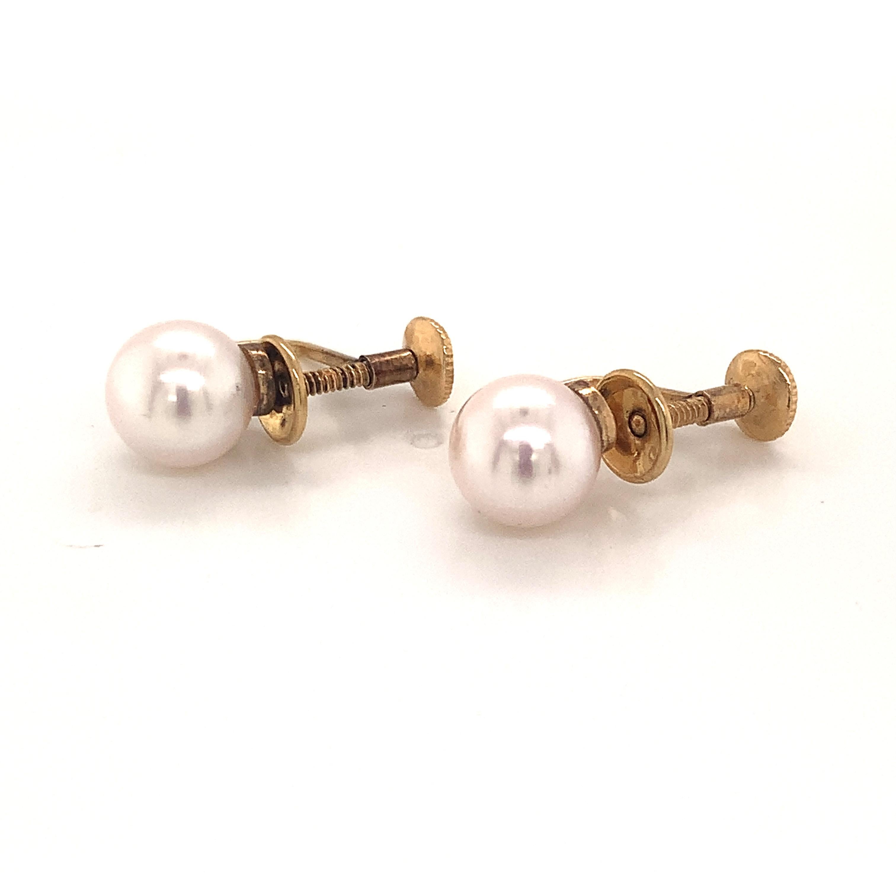 Mikimoto Estate Akoya Pearl Earrings 14k Gold 3.7 Grams 1