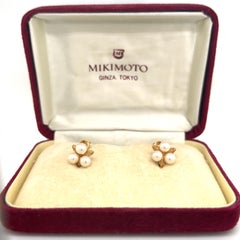 Mikimoto Estate Akoya Pearl Earrings 14k Y Gold 4.50 mm
