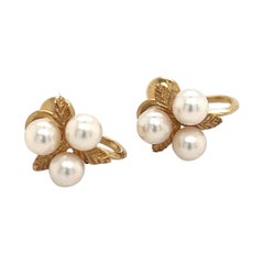 Retro Mikimoto Estate Akoya Pearl Earrings 14k Y Gold 4.50 mm