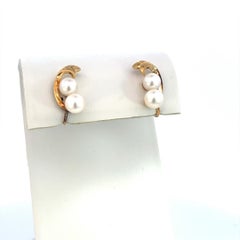 Mikimoto Estate Akoya Pearl Earrings 14k Y Gold 6.44 mm