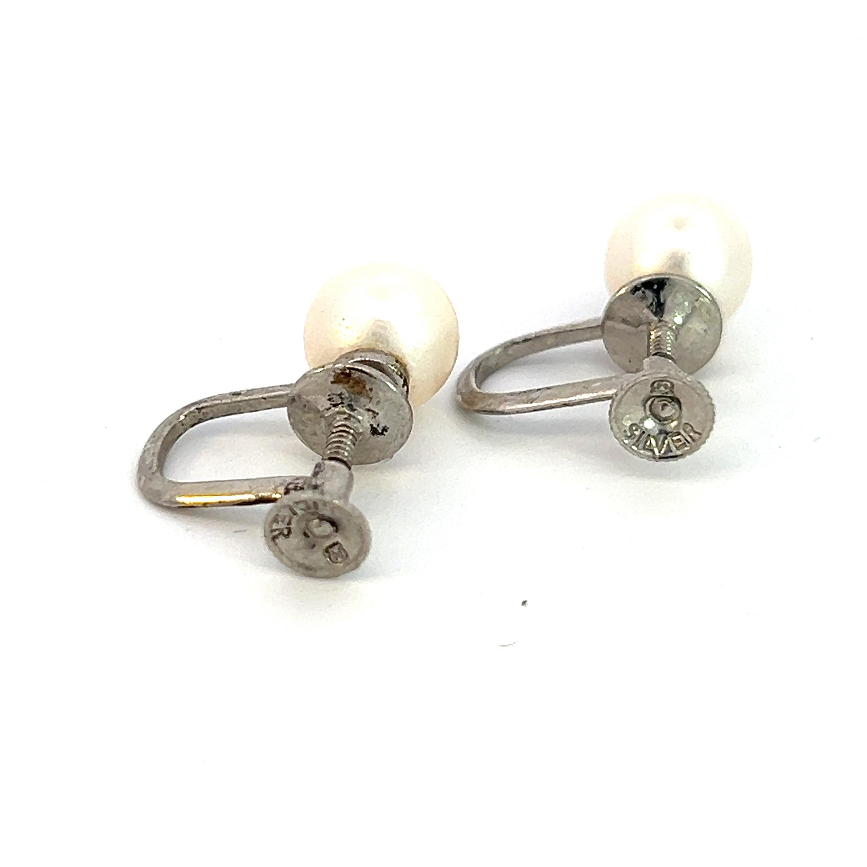 Mikimoto Estate Akoya Pearl Earrings Silver 8 mm In Good Condition In Brooklyn, NY