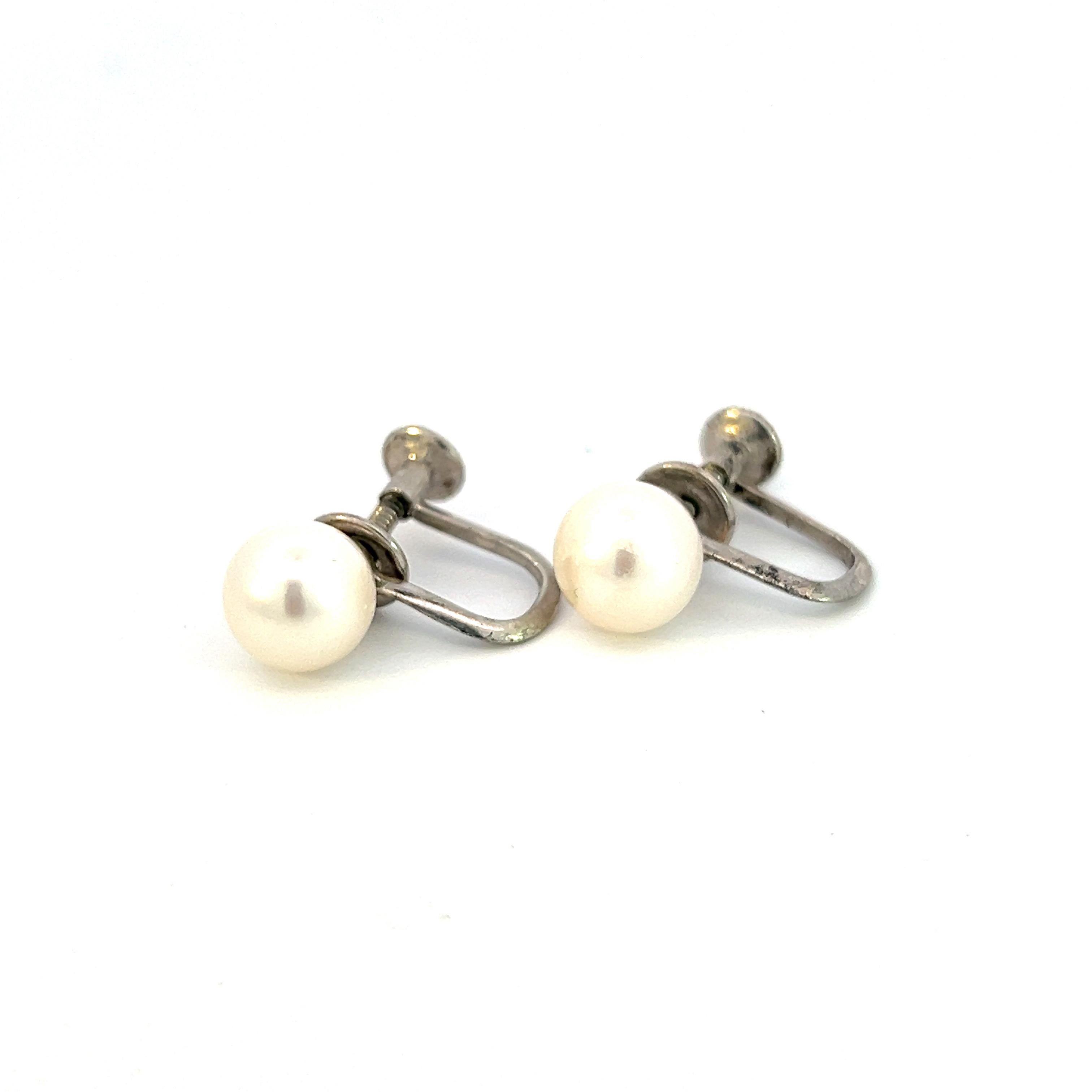 Women's Mikimoto Estate Akoya Pearl Earrings Silver 8 mm