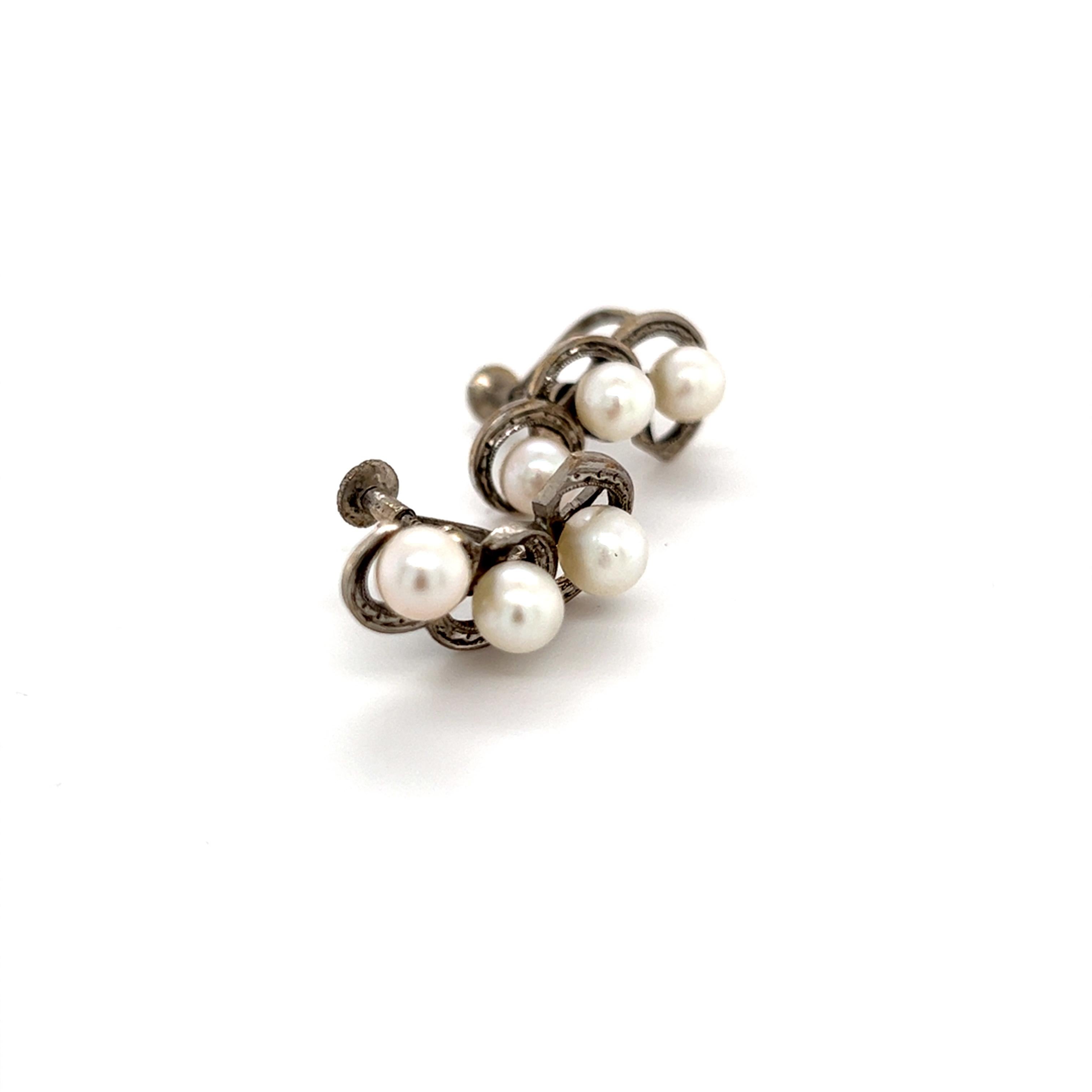 Mikimoto Estate Akoya Pearl Earrings Sterling Silver 5.5 mm 5.1 Grams For Sale 2