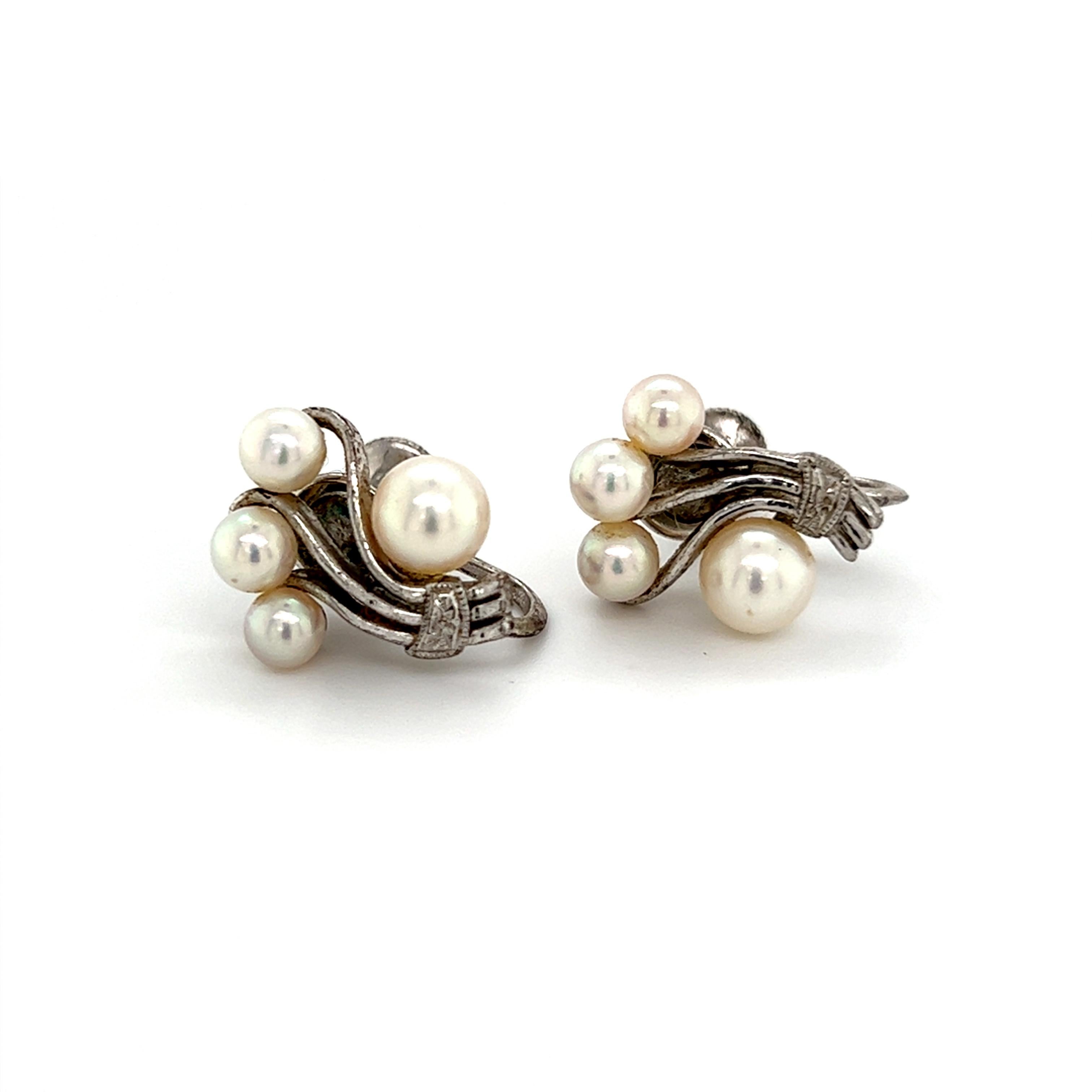 Women's Mikimoto Estate Akoya Pearl Earrings Sterling Silver 5.75 mm 4.5 Grams For Sale
