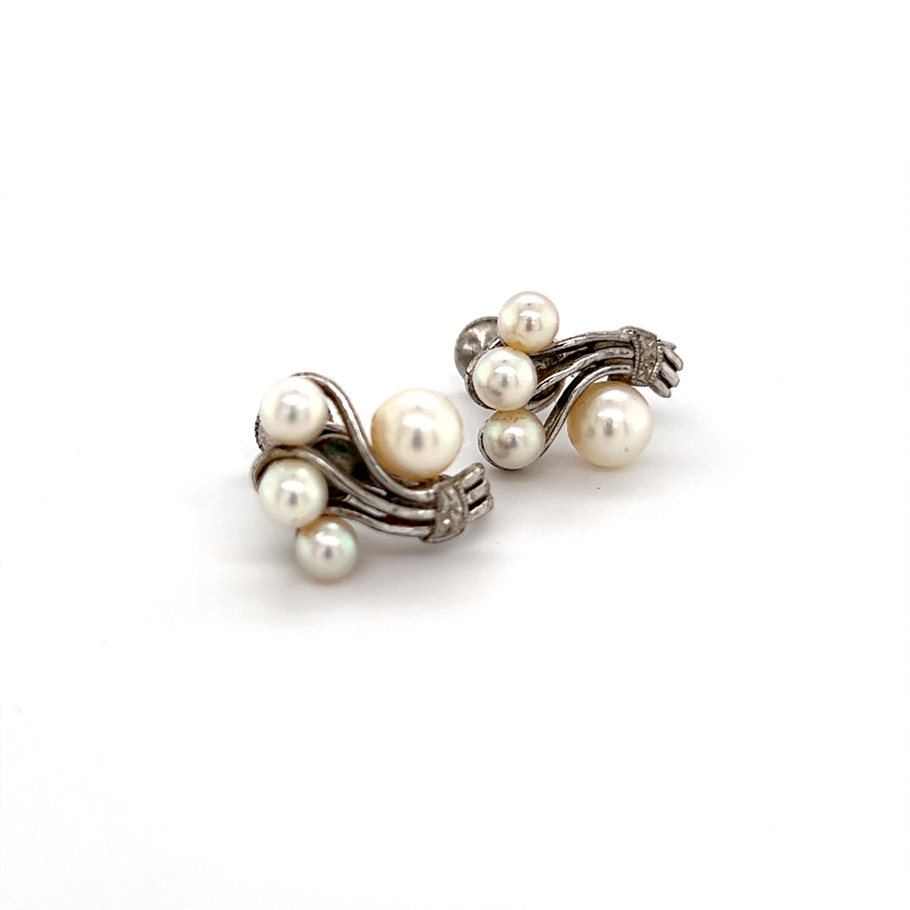 Mikimoto Estate Akoya Pearl Earrings Sterling Silver 5.75 mm 4.5 Grams For Sale 1