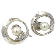 Mikimoto Estate Akoya Perles d'oreilles en argent sterling 6 mm