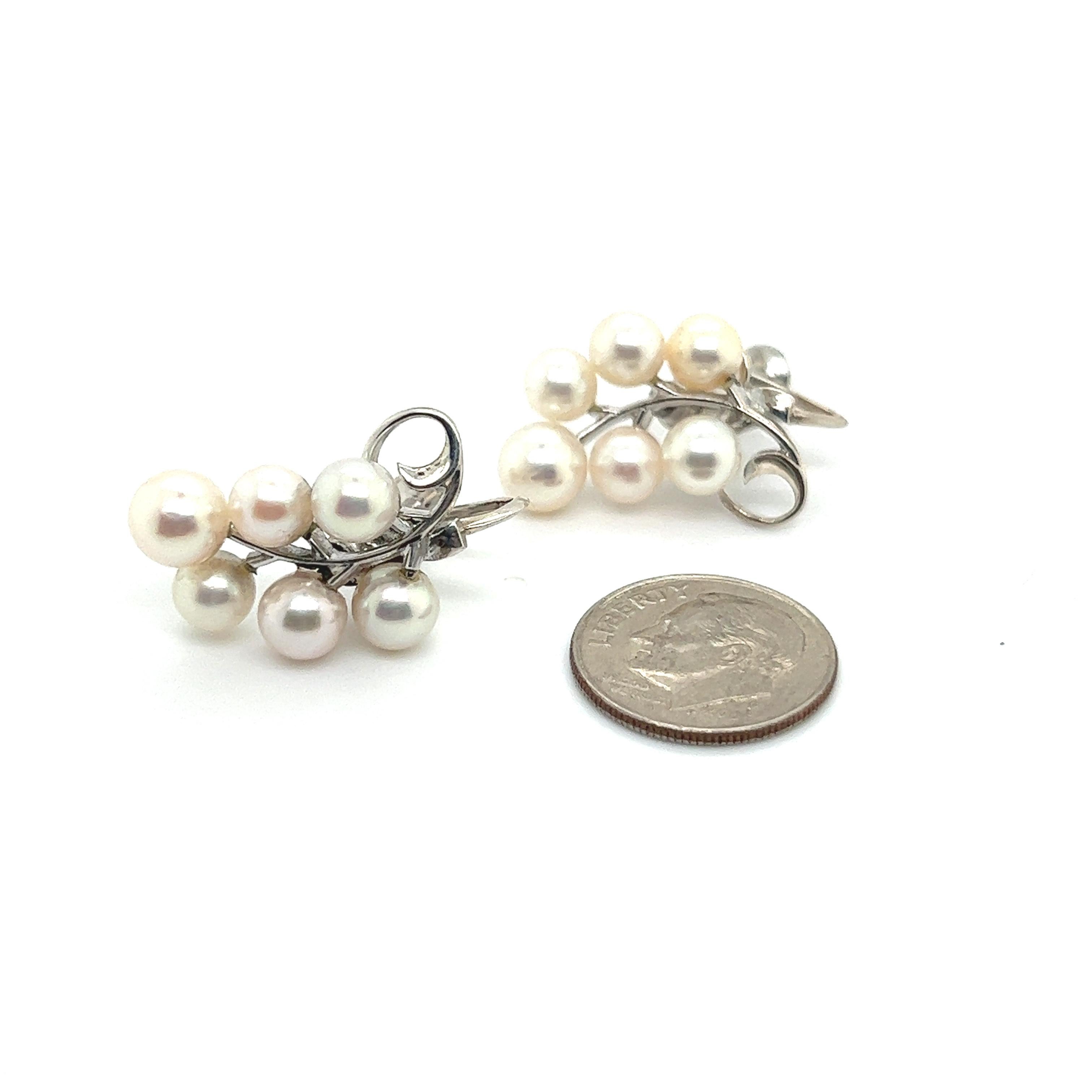 Round Cut Mikimoto Estate Akoya Pearl Earrings Sterling Silver