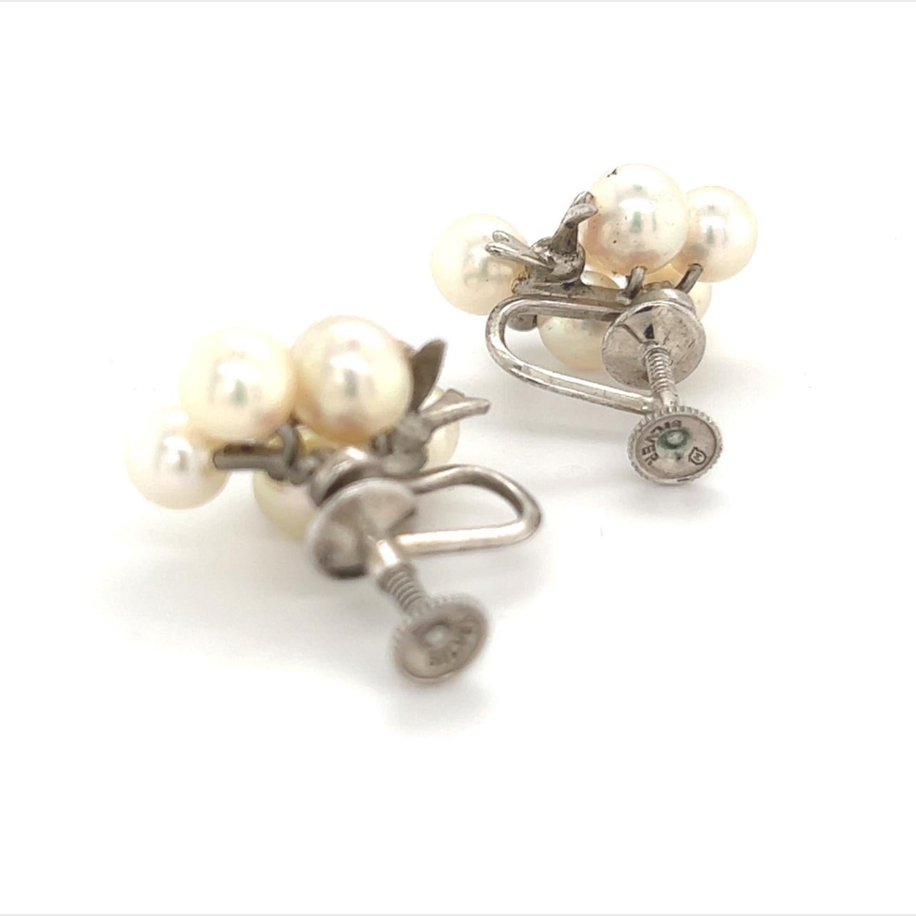Mikimoto Estate Akoya Pearl Earrings Sterling Silver 6.65 mm 7.2 Grams For Sale 2