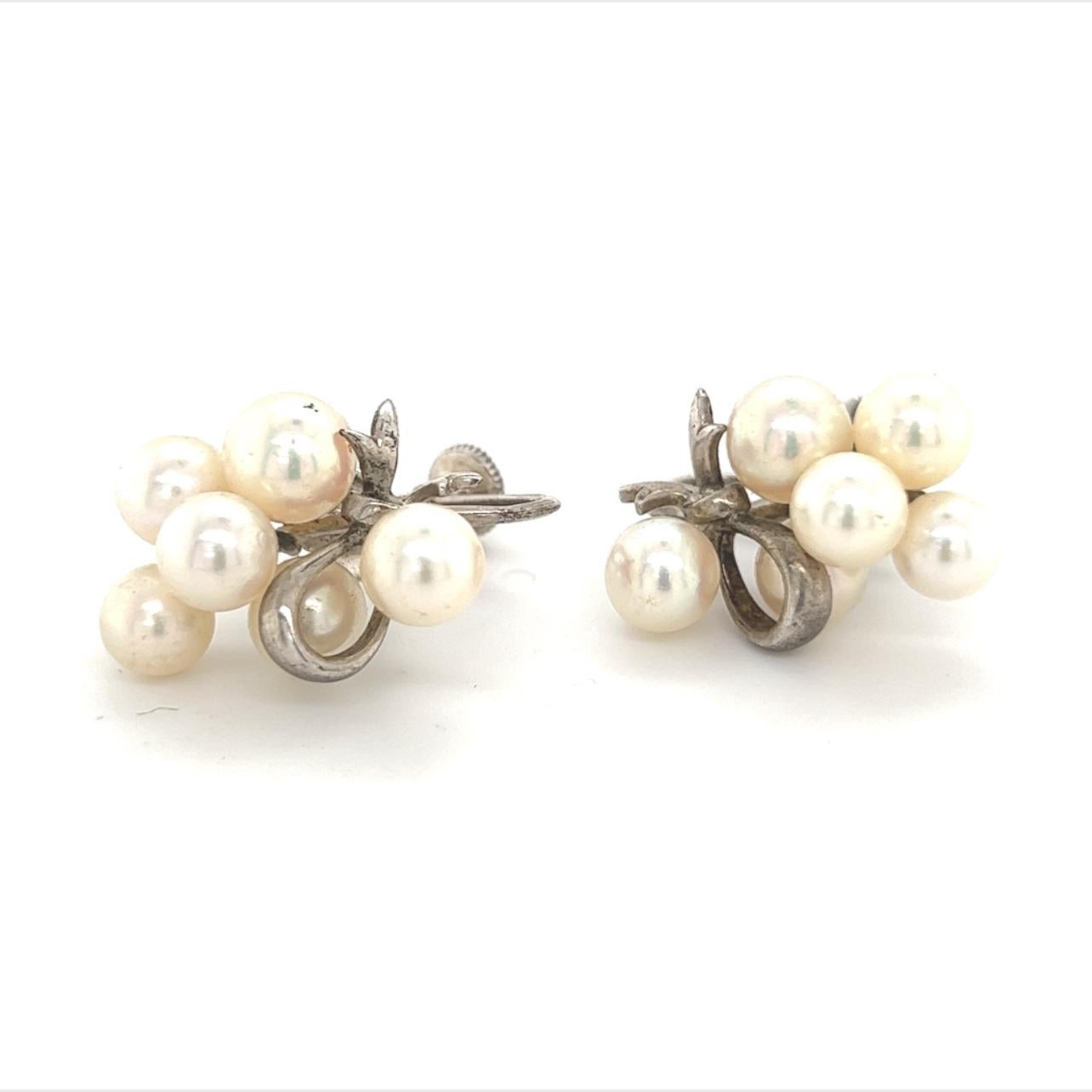 Mikimoto Estate Akoya Pearl Earrings Sterling Silver 6.65 mm 7.2 Grams For Sale 3
