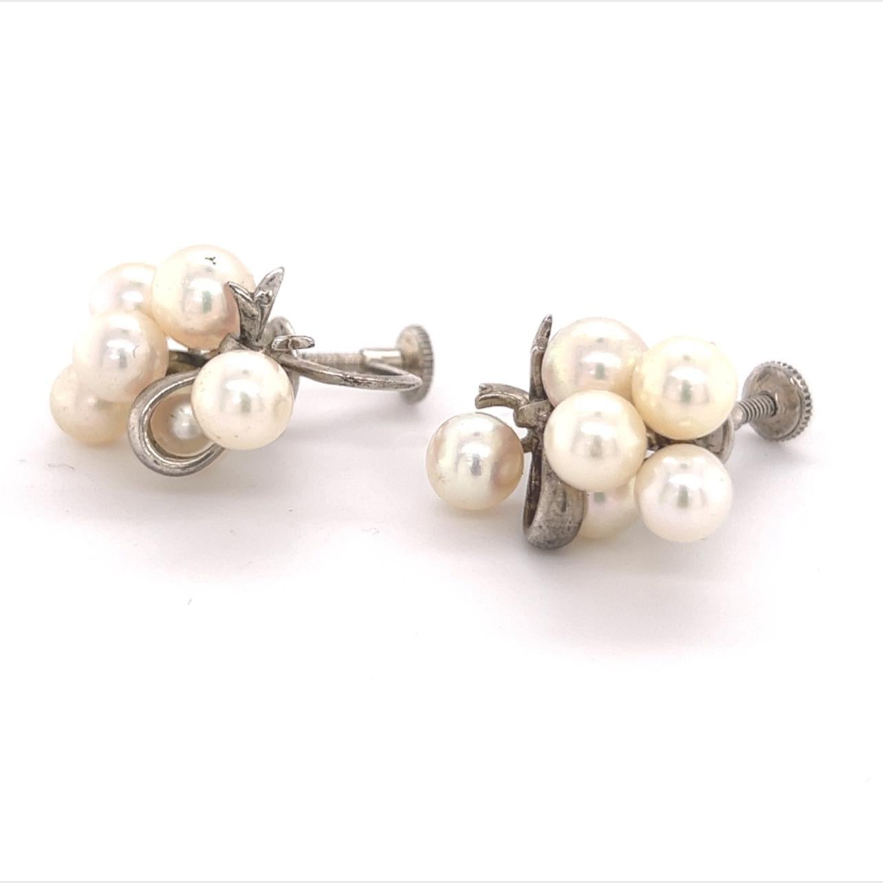 Mikimoto Estate Akoya Pearl Earrings Sterling Silver 6.65 mm 7.2 Grams For Sale 4