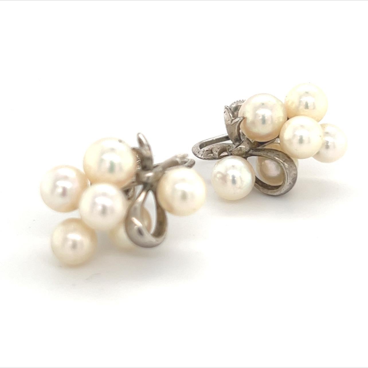Mikimoto Estate Akoya Pearl Earrings Sterling Silver 6.65 mm 7.2 Grams For Sale 1