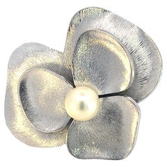Mikimoto Estate Akoya Pearl Flower Brooch 1.50 x 1.25" Silver 7 mm