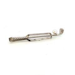 Mikimoto Estate Akoya Pearl Golf Club Tie Bar Sterling Silver 5 mm 4 Grams