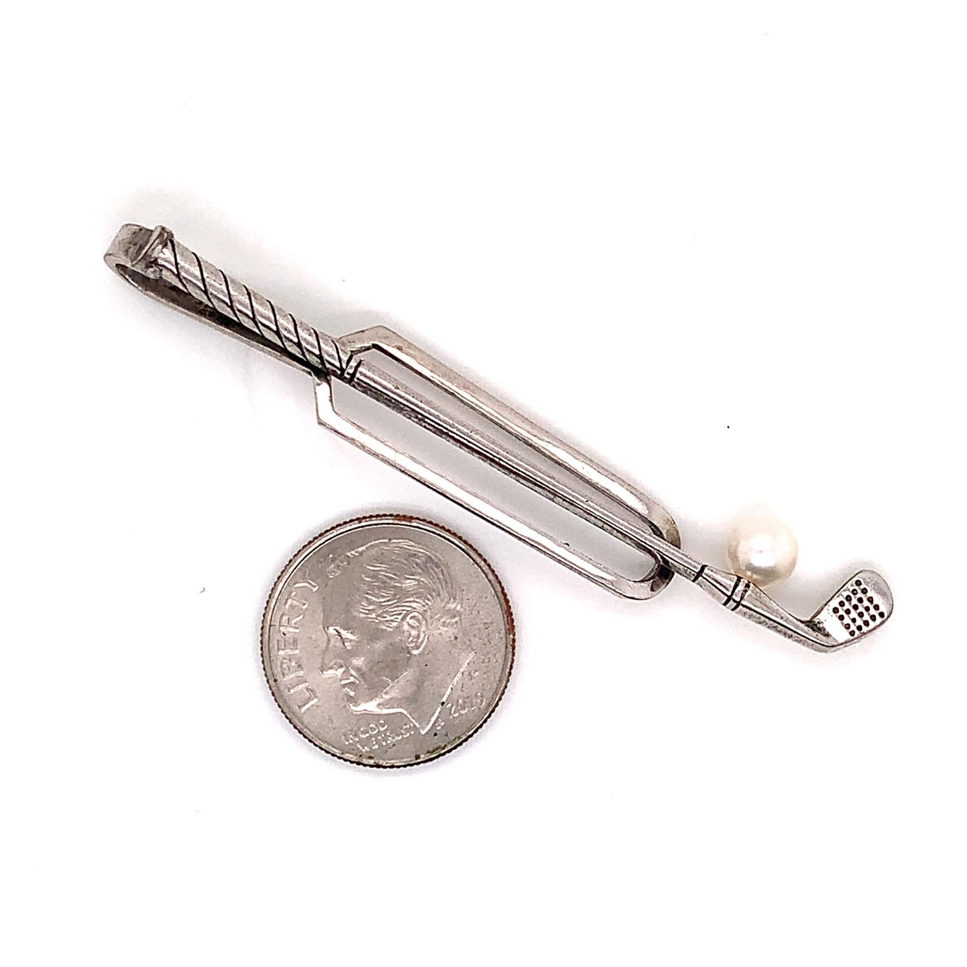 Men's Mikimoto Estate Akoya Pearl Golf Tie Clip Sterling Silver 3.76 Gr