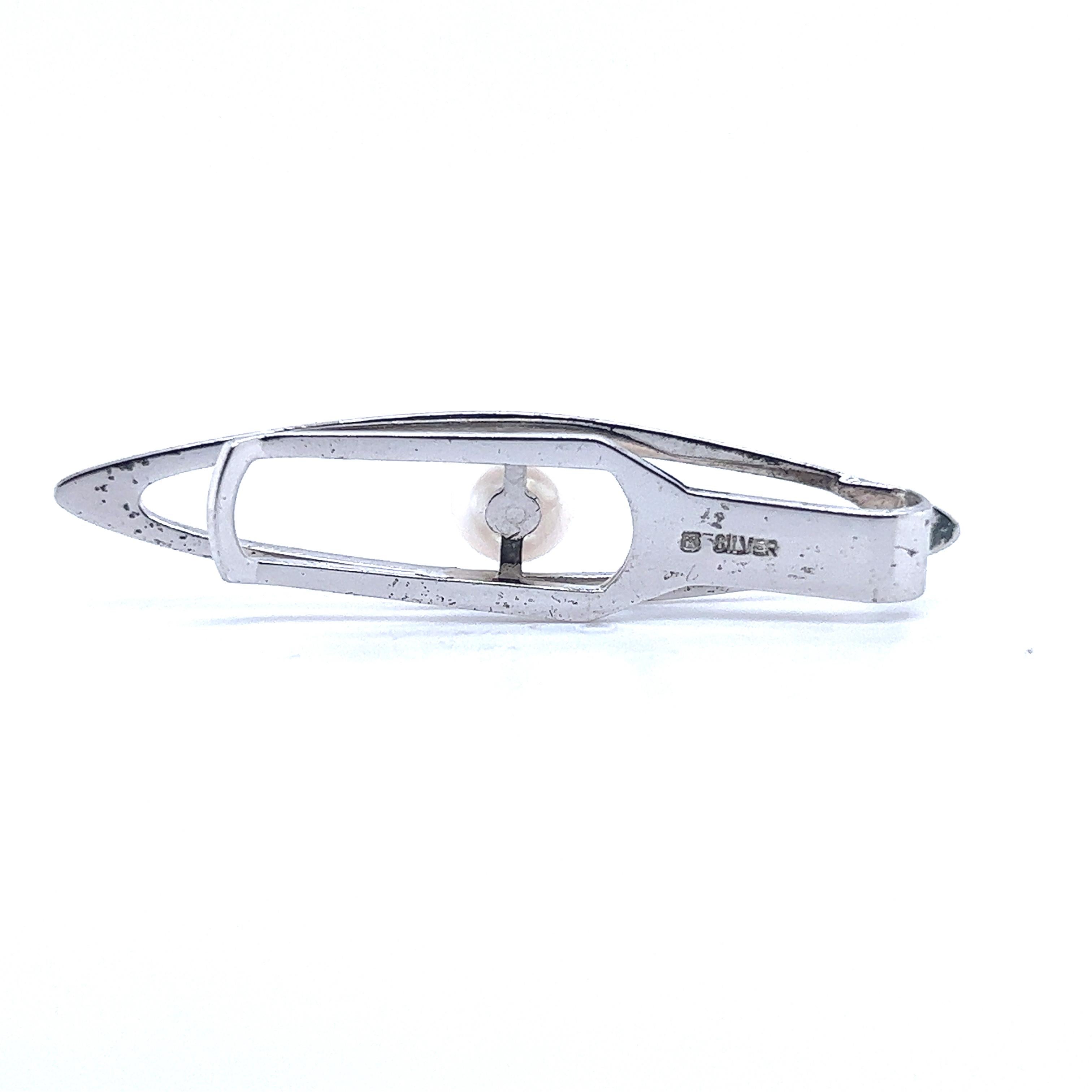 Men's Mikimoto Estate Akoya Pearl Men Tie Clip Silver 7 mm  For Sale