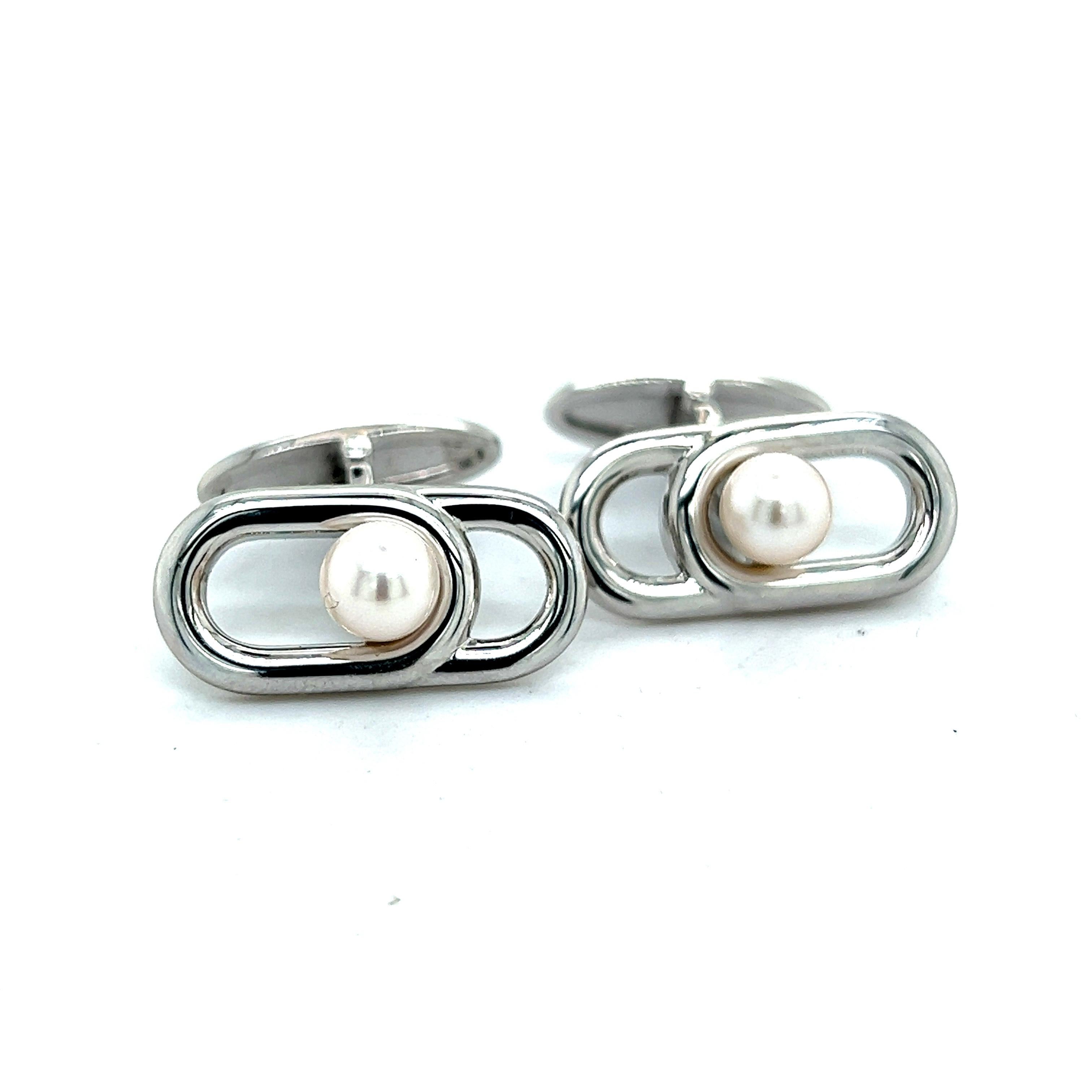  Mikimoto Boutons de manchette Akoya pour homme en argent sterling et perles, 6 mm Pour hommes 