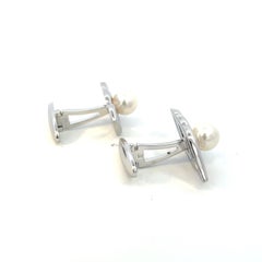 Mikimoto Estate Akoya Pearl Mens Cufflinks 7 mm Silver