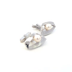 Mikimoto Estate Akoya Pearl Mens Cufflinks 7 mm Silver