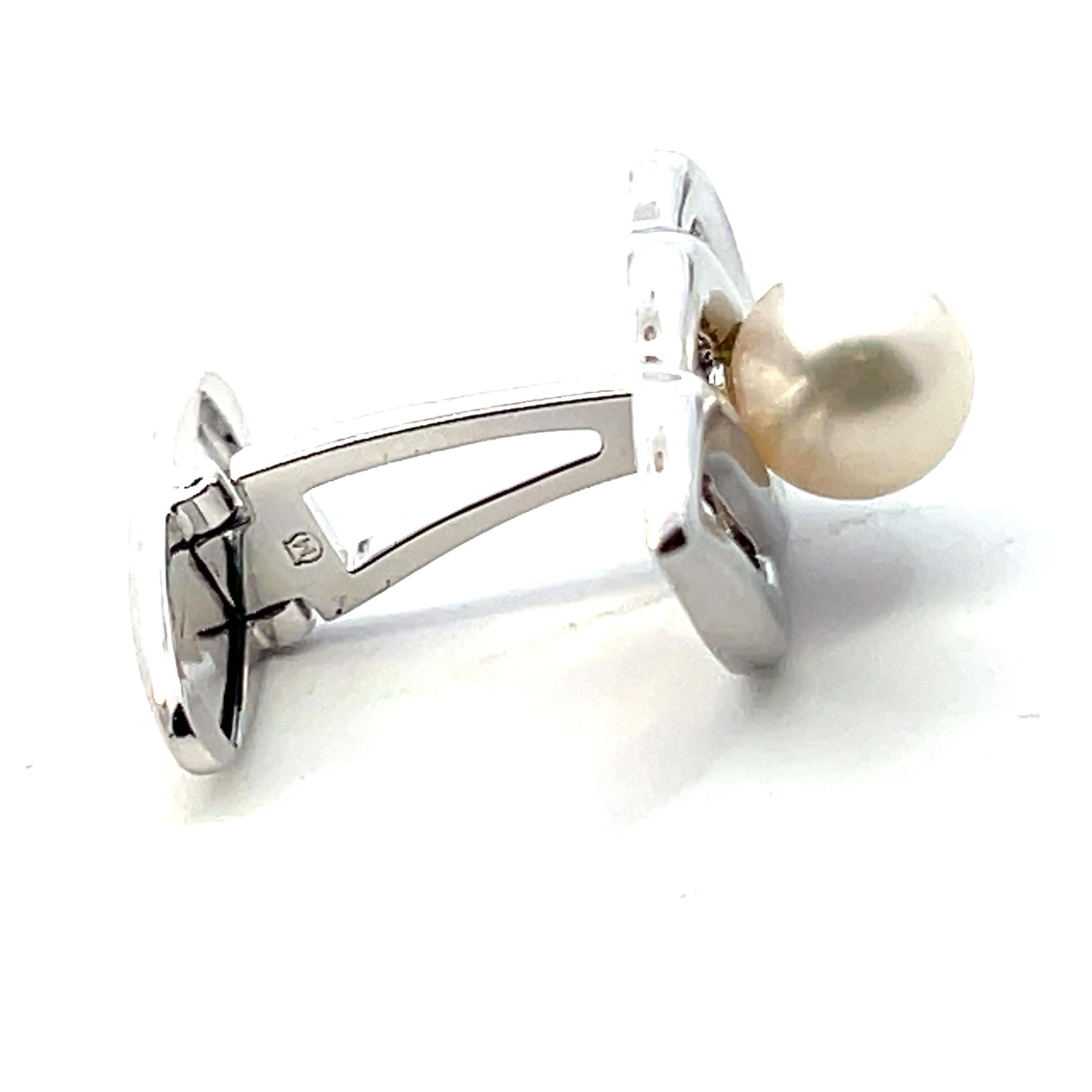 Round Cut Mikimoto Estate Akoya Pearl Mens Cufflinks 7 mm Silver For Sale