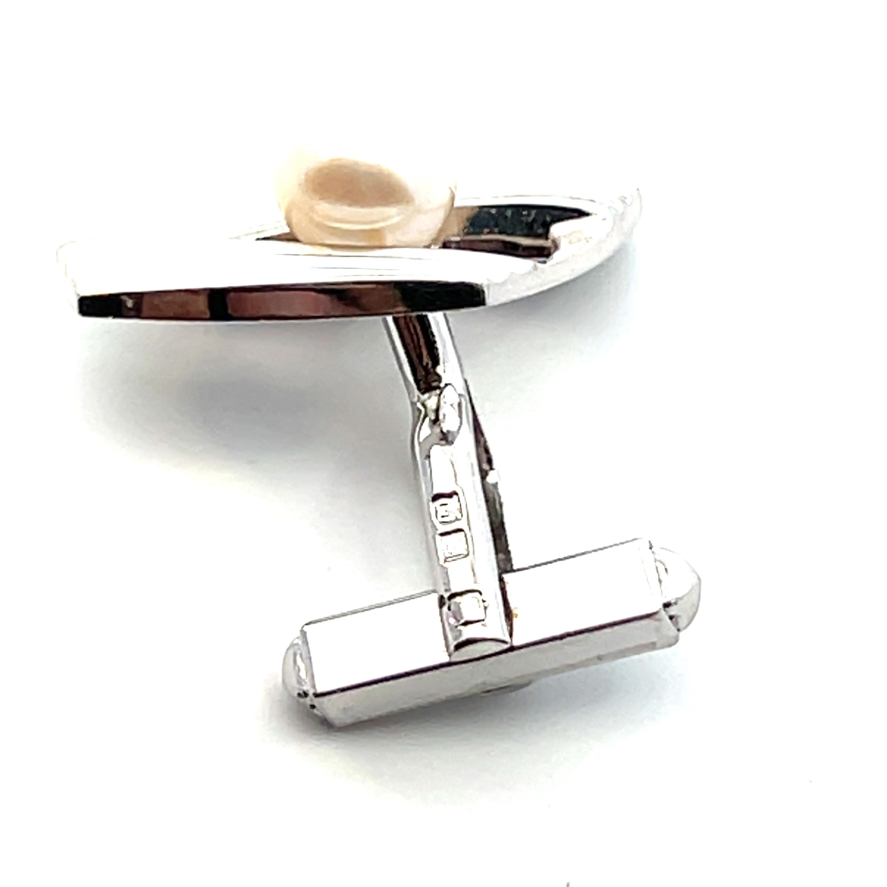 Men's Mikimoto Estate Akoya Pearl Mens Cufflinks 7 mm Silver For Sale