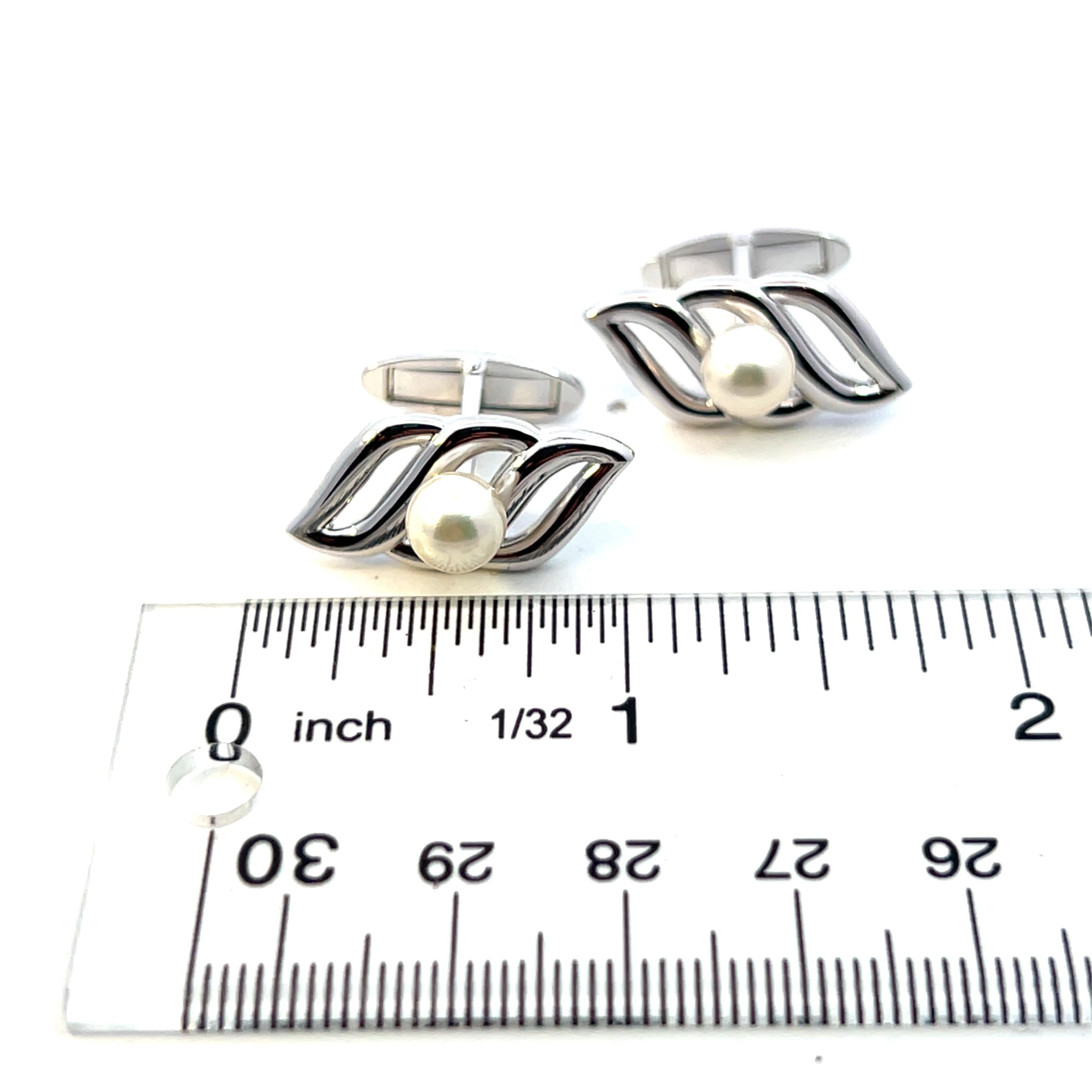 Mikimoto Estate Akoya Pearl Mens Cufflinks 7 mm Silver For Sale 1