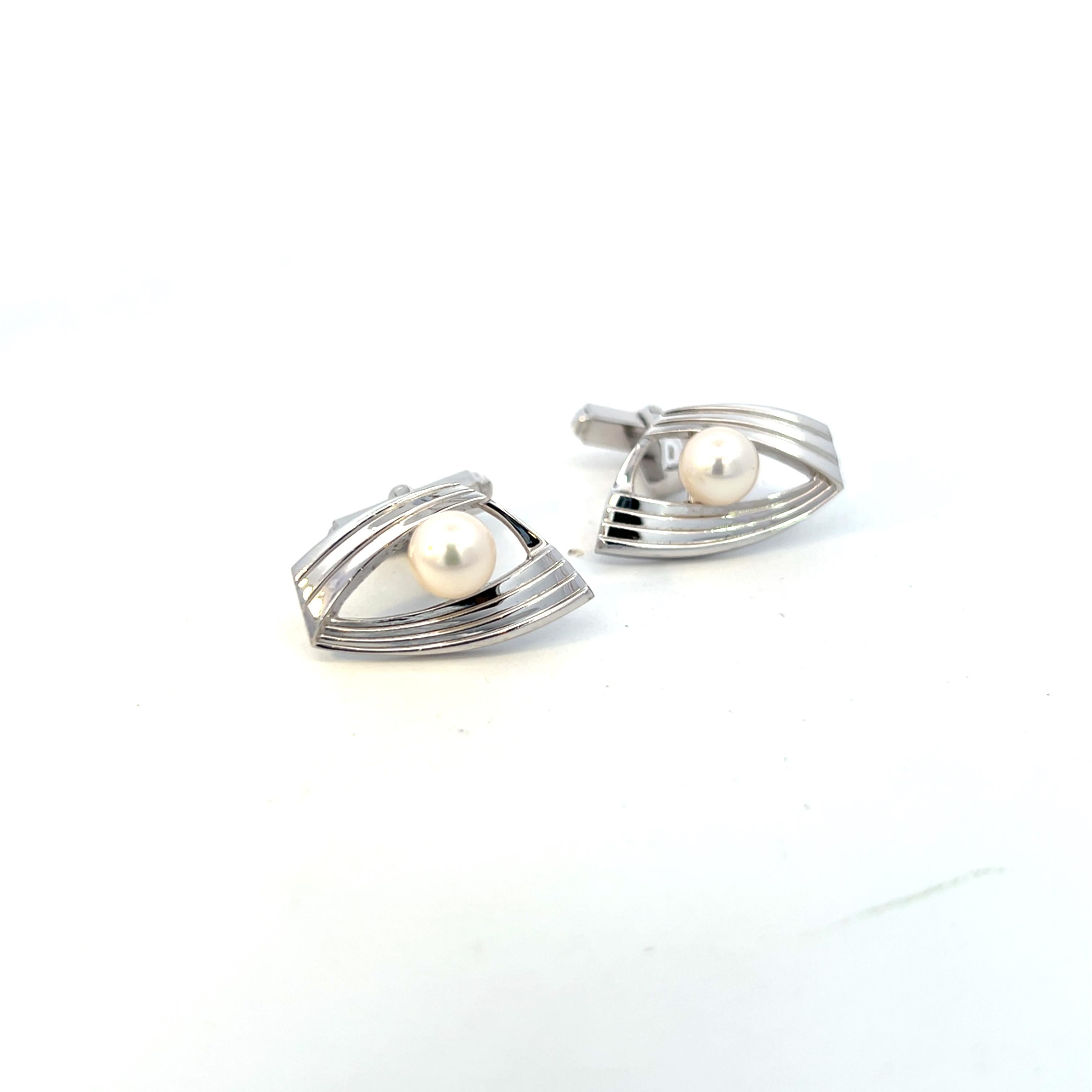 Mikimoto Estate Akoya Pearl Mens Cufflinks 7 mm Silver For Sale 1