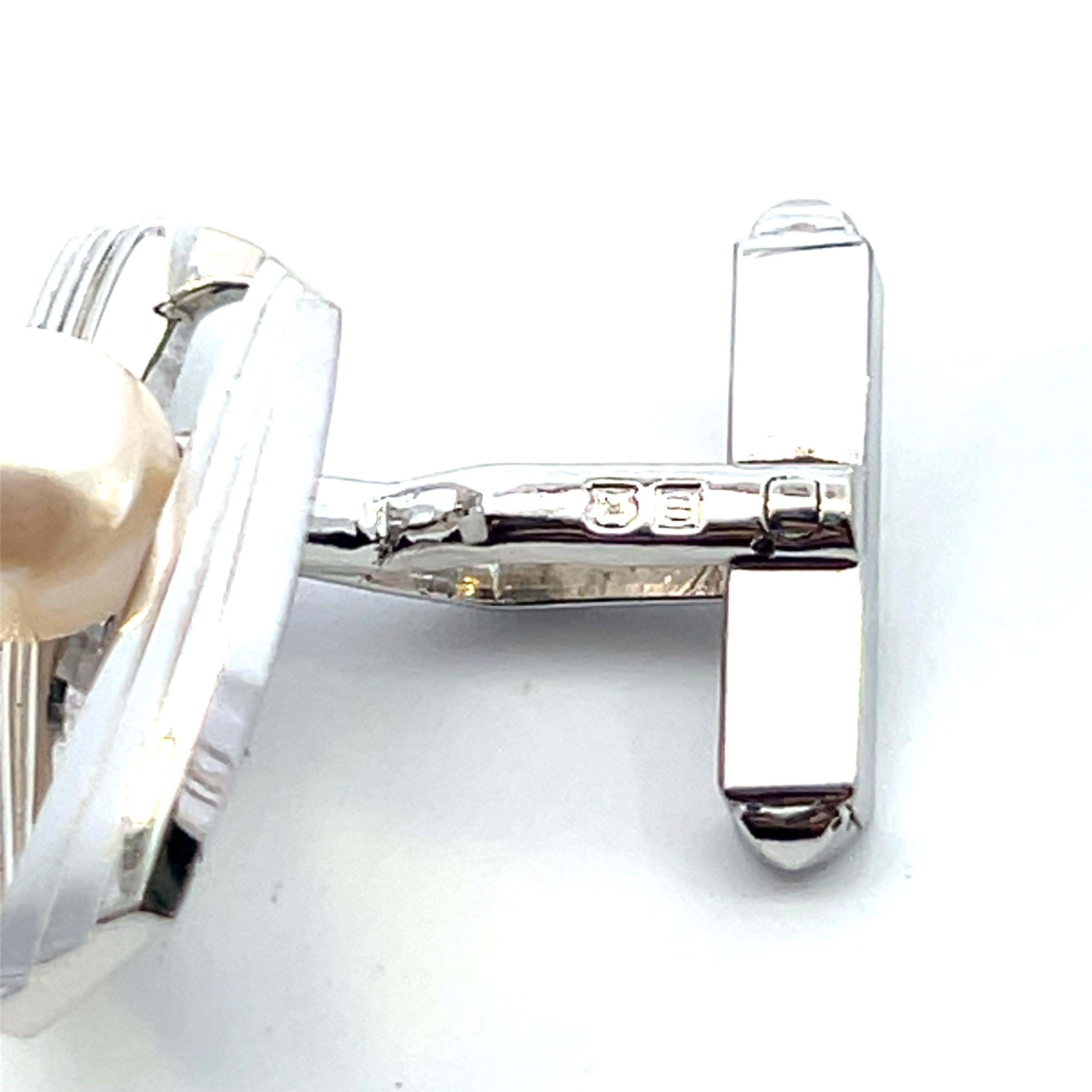 Mikimoto Estate Akoya Pearl Mens Cufflinks 7 mm Silver For Sale 2