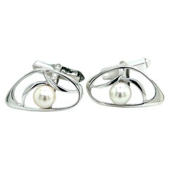 Mikimoto Estate Akoya Pearl Mens Cufflinks 7 mm Sterling Silver