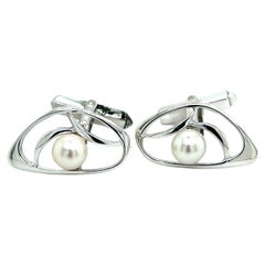 Mikimoto Estate Akoya Pearl Mens Cufflinks 7 mm Sterling Silver 